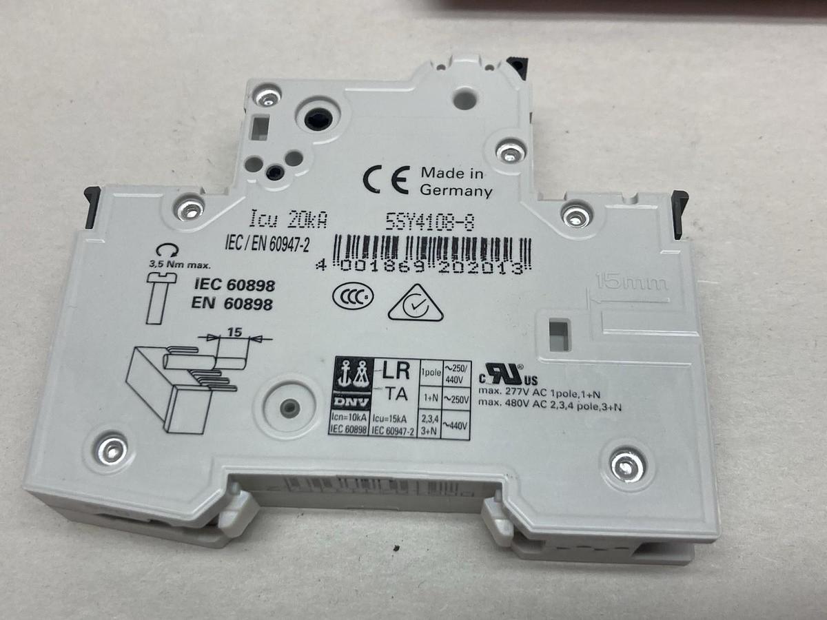 Siemens,5SY4 108-8,Miniature Circuit Breaker 1P 230/400V