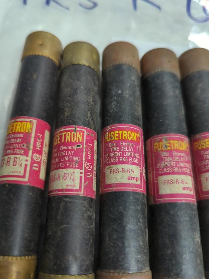 Used COOPER BUSSMANN,FRS-R-6-1/4,FUSETRON 6-1/4 AMP FUSE LOT OF 5 PRE-OWNED