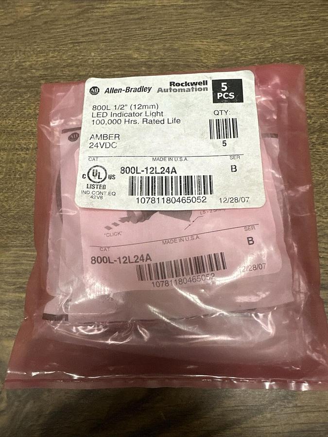 Allen Bradley,800L-12L24A,Amber LED Indicator Light Pack of 5