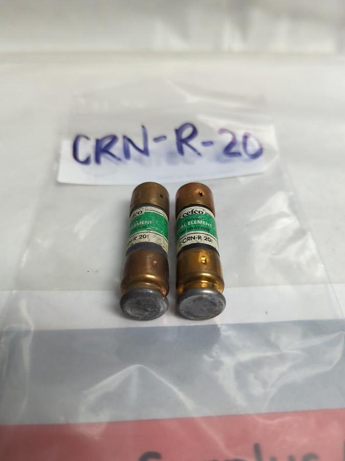 Used CEFCO,CRN-R-20,DUAL ELEMENT 20 AMP FUSE LOT OF 2 PRE-OWNED