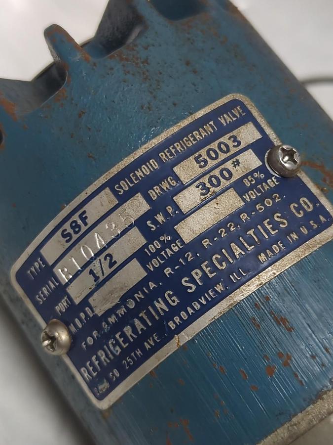 Used REFRIDGERATION SPECIALTIES,S8F,SOLENOID VALVE REFRIDGERANT 1/2 INCH PRE-OWNED