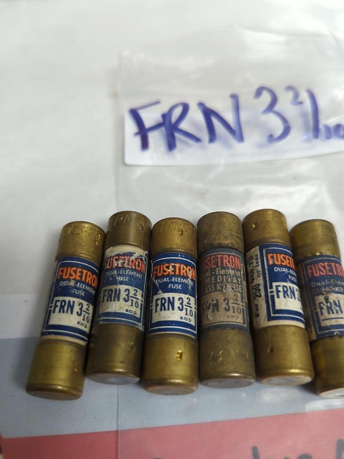 Used COOPER BUSSMANN,FRN-3-2/10,FUSETRON 3-2/10 AMP FUSE LOT OF 6 PRE-OWNED