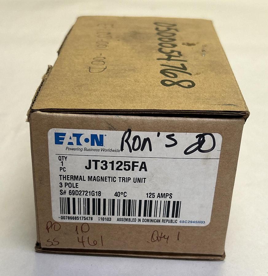 Used EATON,JT3125FA,THERMAL MAGNETIC TRIP UNIT 125A 3P NEW