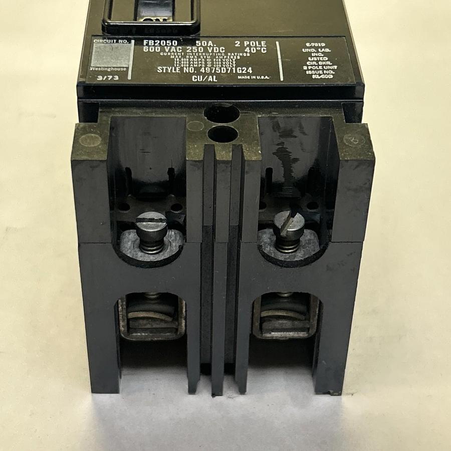 Used WESTINGHOUSE,FB2050,CIRCUIT BREAKER 50A 600V 2P