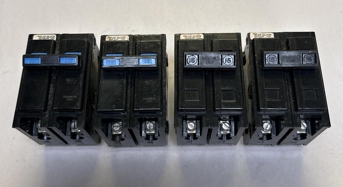 Used GENERAL SWITCH,GA215,CIRCUIT BREAKER 15A 120/240V 2P LOT OF 4
