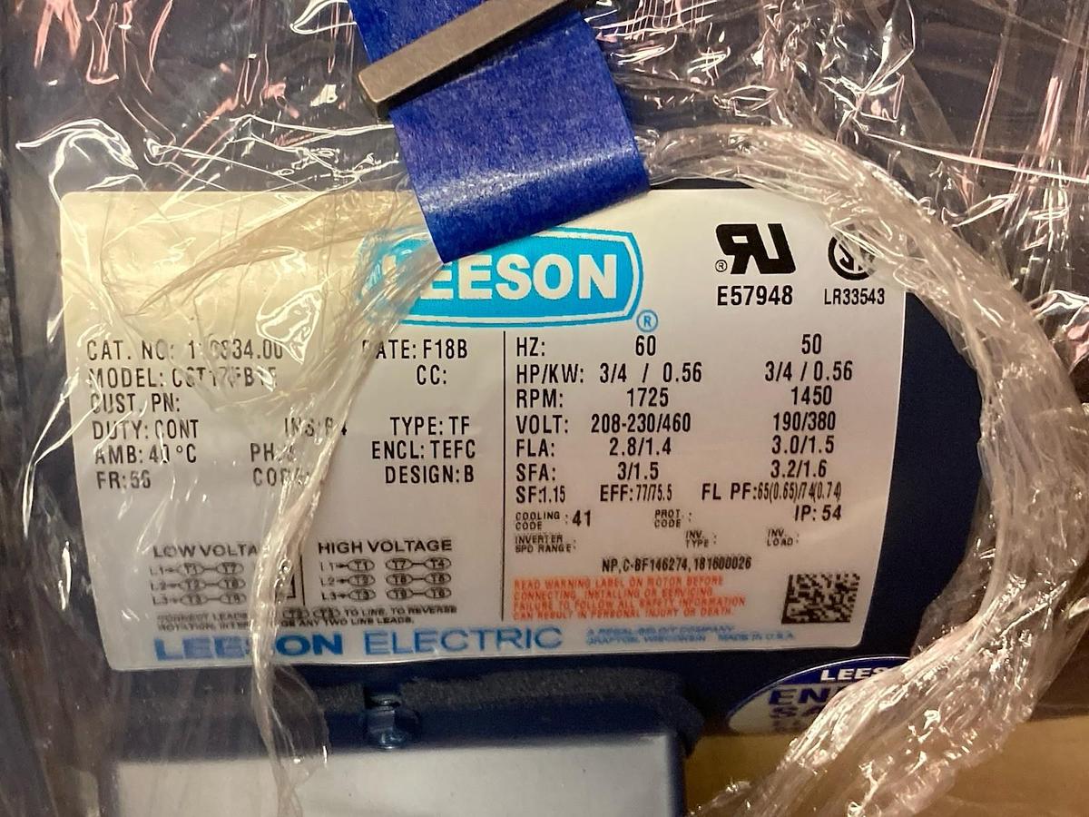 Leeson,F18B C6T17FB1E,3-Phase General Purpose Motor 1725/1450rpm 3/4Hp 56 Frame