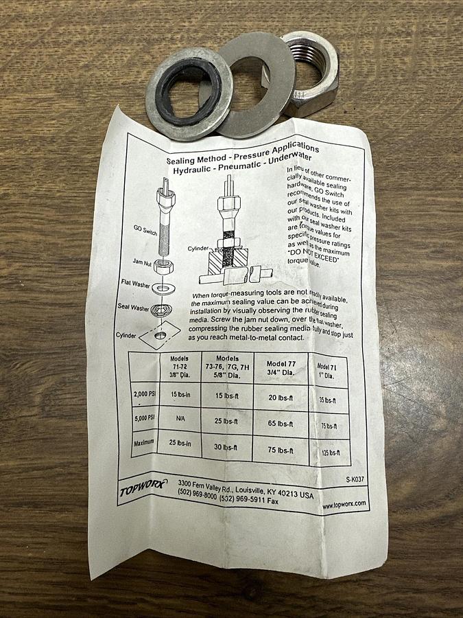 Topworx Go Switch,S-K037,Switch Seal Kit Lot OF 2