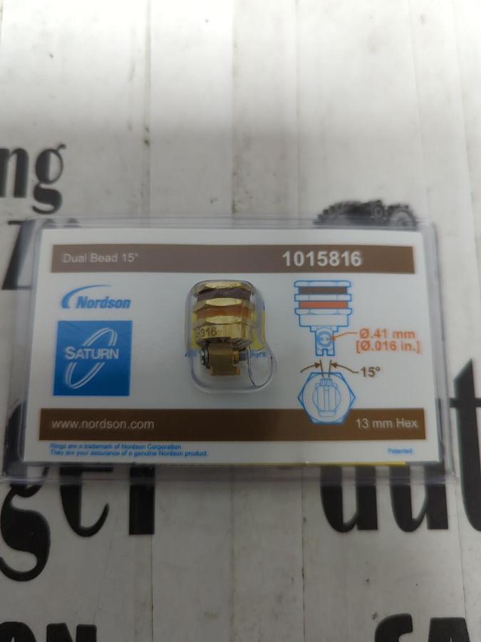 Used NORDSON,1015816,HOT MELT MACHINE NOZZLE 0.41MM/0.016  DUAL BEAD 15° NEW