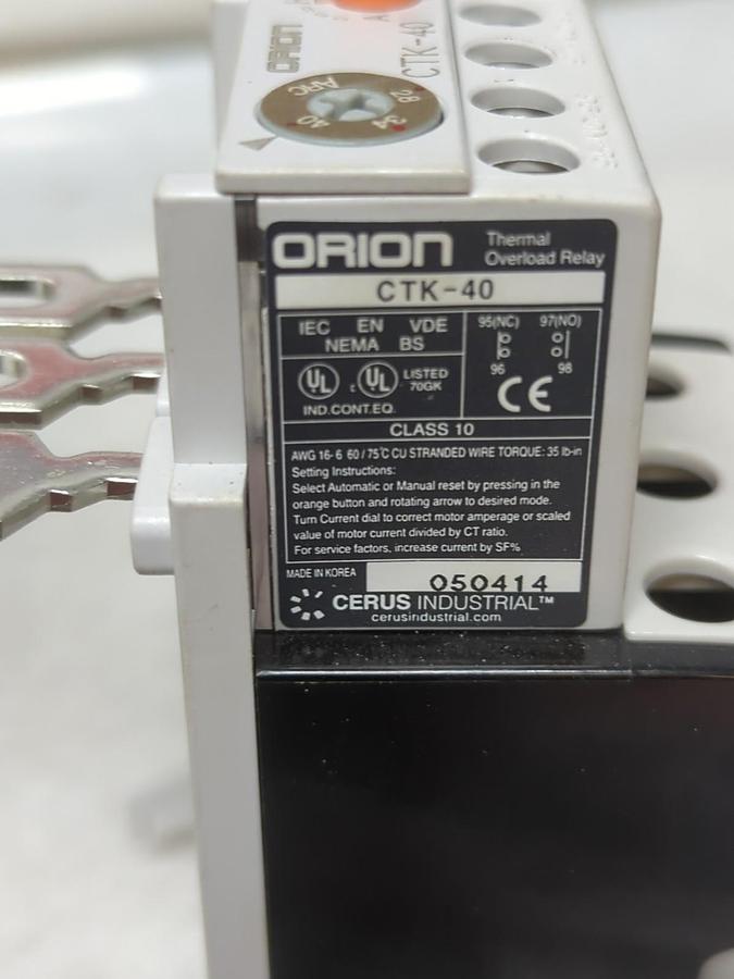 CERUS/ORION,CTK-40,THERMAL OVERLOAD RELAY 28-40A RANGE NOS
