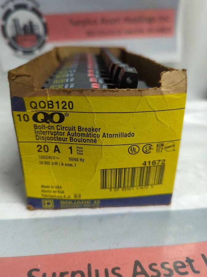 SQUARE D,QOB120,BOLT-ON CIRCUIT BREAKER 1-POLE 20 AMP PACK OF 10 NOS