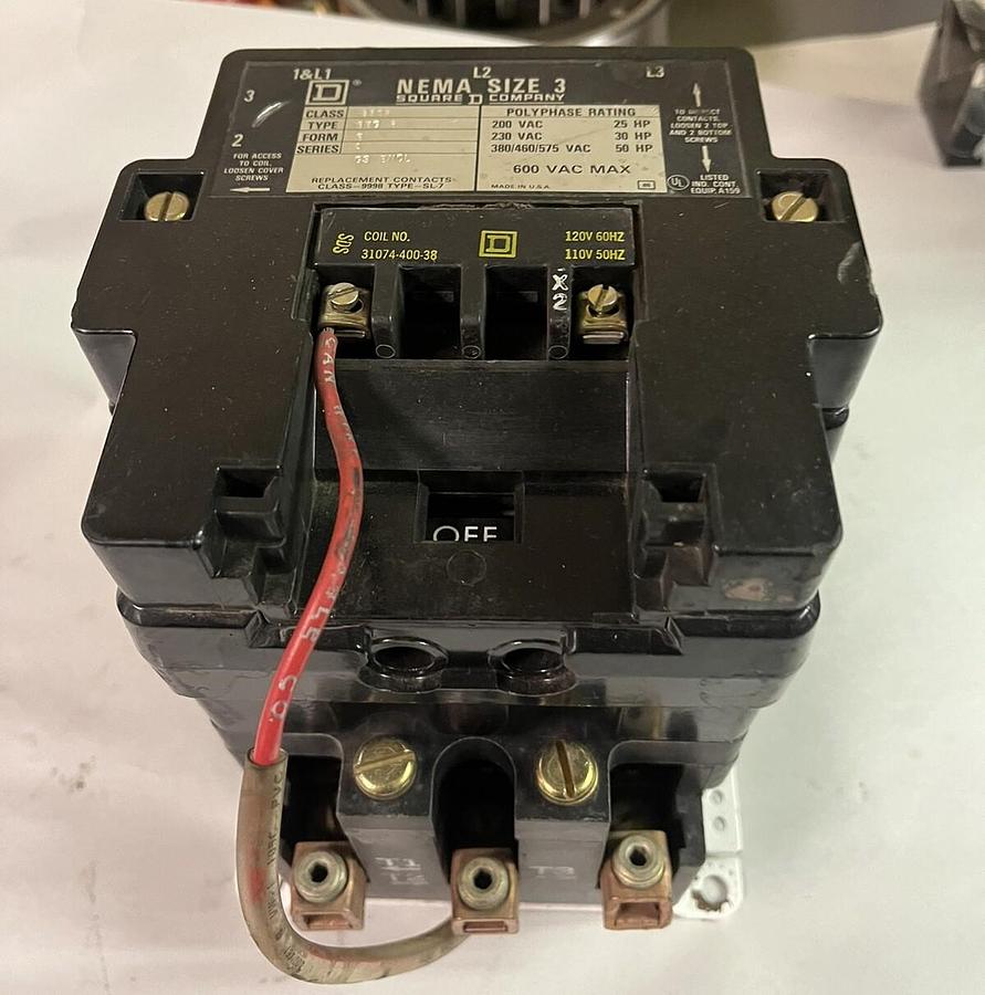 Used SQUARE D,8502SEG2S,SIZE 3 STARTER CONTACTOR COIL 120V