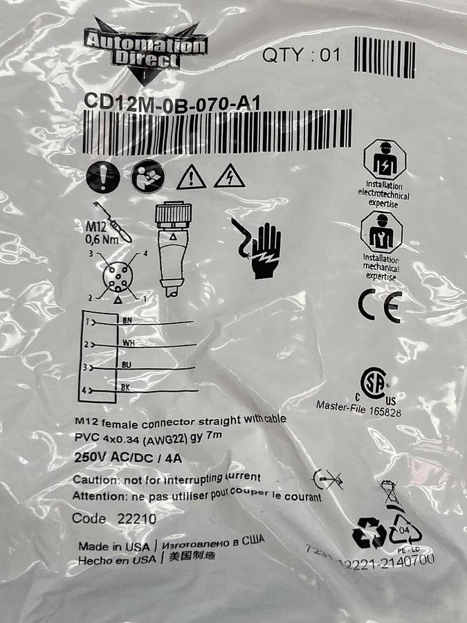 Used Automation Direct,CD12M-0B-070-A1,Cable Corset 250V