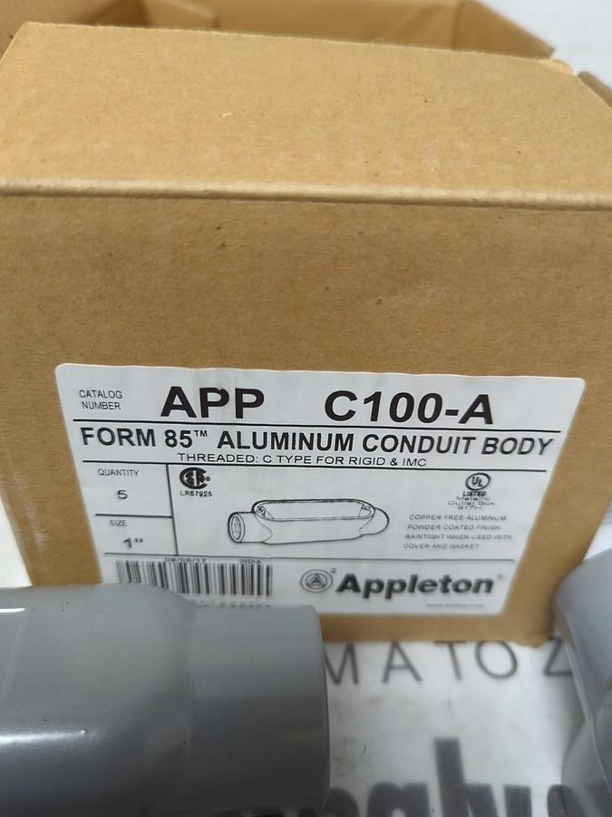 APPLETON,C100-A,1 INCH FORM 85 ALUMINUM CONDUIT BODY BOX OF 5 NEW
