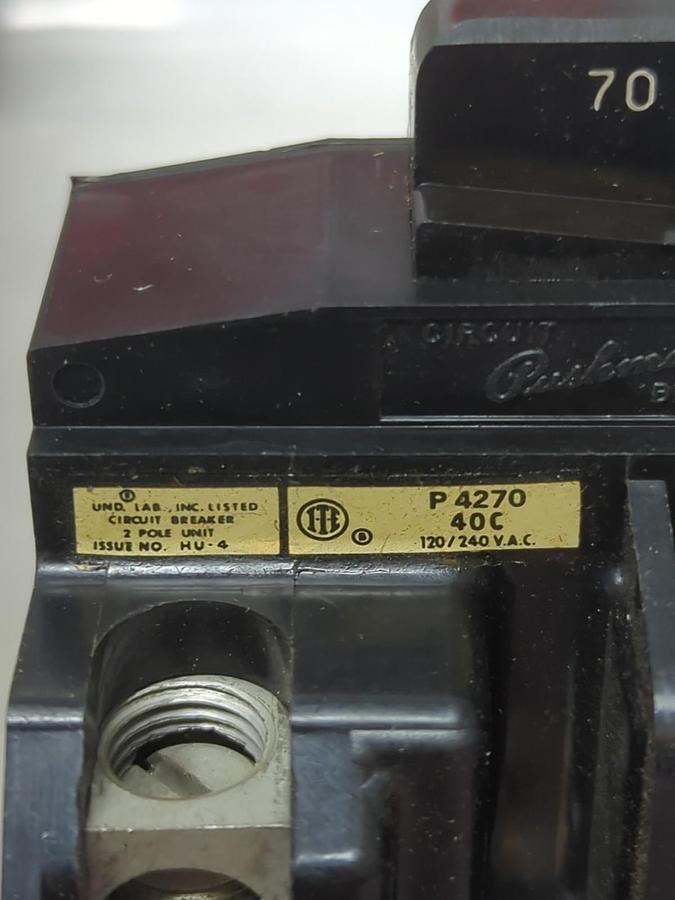 PUSH-O-MATIC,P4270,CIRCUIT BREAKER 70 AMP 2-POLE NOS