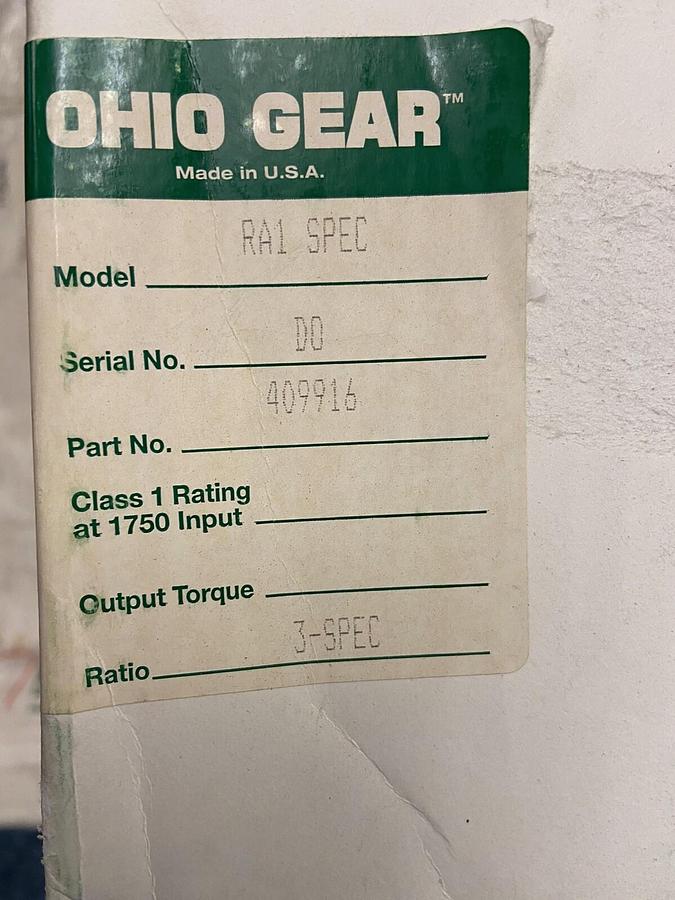 Used Ohio Gear,409916 RA1-SPEC,Speed Reducer Ratio 3 SPEC