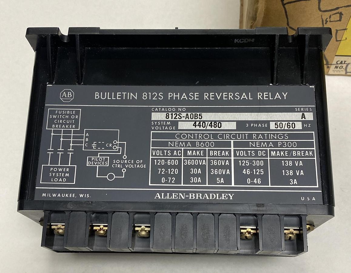 Used ALLEN BRADLEY,812S-AOB5,SER A PHASE REVERSAL RELAY 3PH 440V/480V 50/60HZ NEW