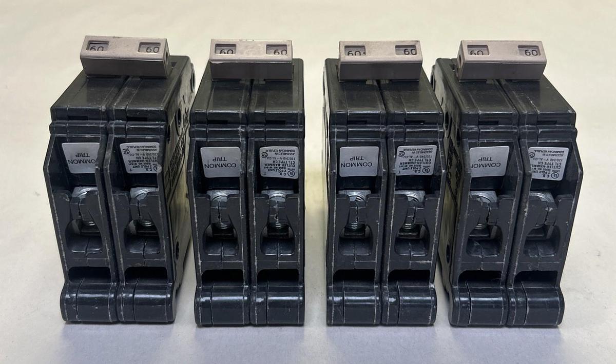 Used CUTLER-HAMMER,CH250,CIRCUIT BREAKER 60A 120/240V 2P LOT OF 4