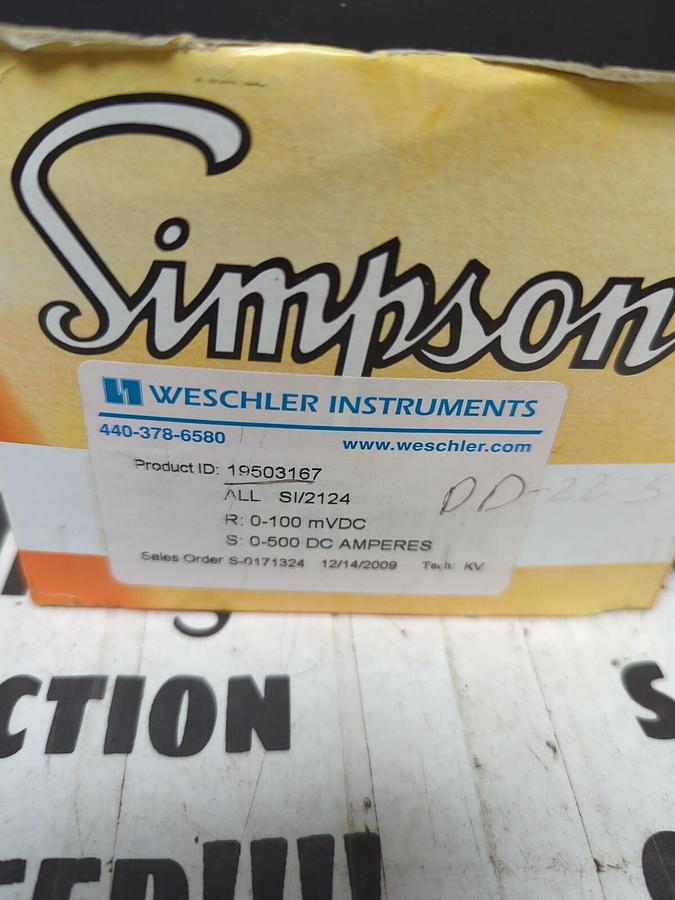 SIMPSON WESCHLER,SI/2124,PANEL METER 0-500 DC NOS