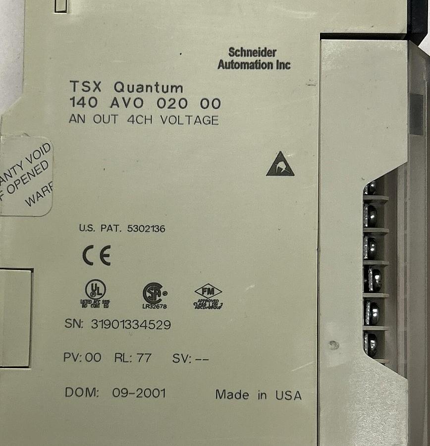 Used SCHNEIDER ELECTRIC MODICON,140AVO02000,ANALOG OUTPUT MODULE