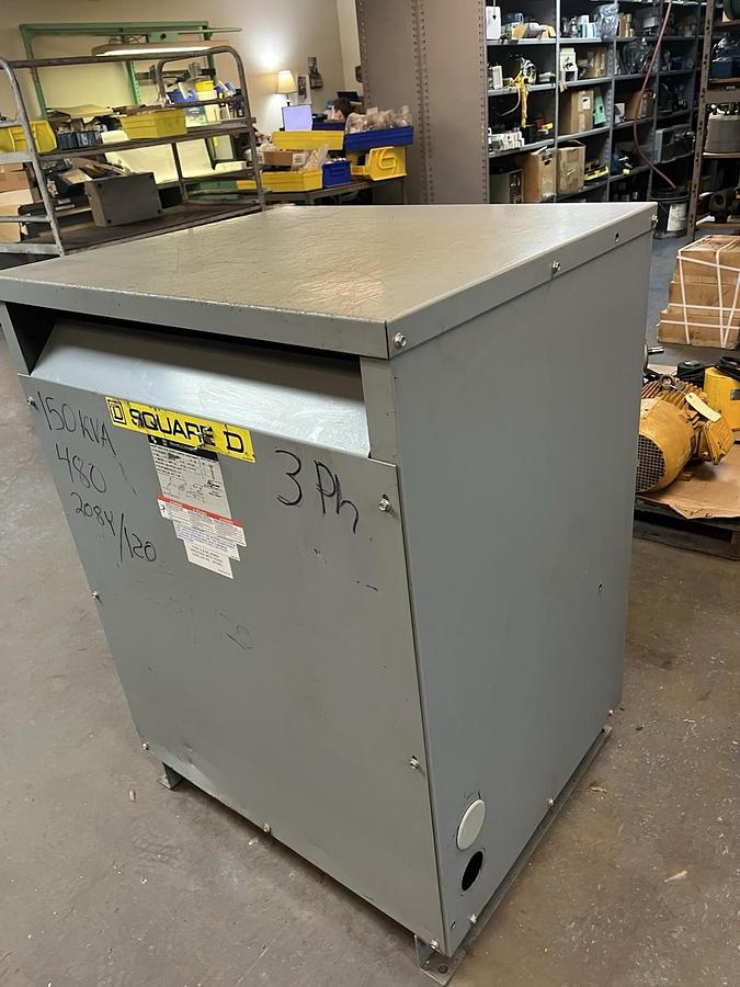 Used SQUARE D,EE150T3H,TRANSFORMER 150KVA HV 480V LV 208Y/120V 3PH