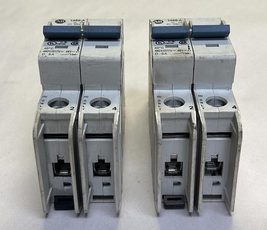 Used ALLEN BRADLEY,1489-A2D050,MINIATURE CIRCUIT BREAKER 5A 277V 2P LOT OF 2