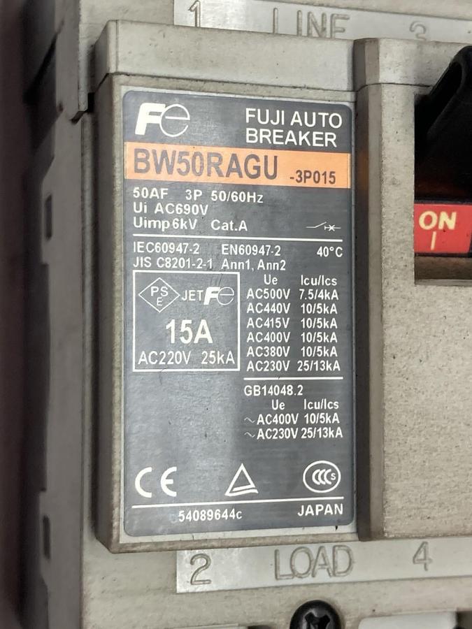 Used Fuji Electric,BW50RAGU-3P015,2-Phase Circuit Breaker 50AF 50/60Hz