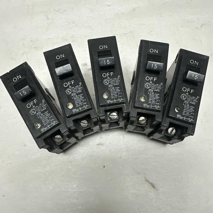 LCB,LB115,15 Amp Single Pole Lighted Circuit Breaker  LOT of 5