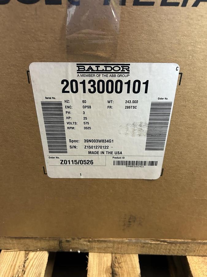 BALDOR QUINCY COMPRESSOR,2013000101,MOTOR 25HP 575V 3525RPM 3PH 286TC FRAME