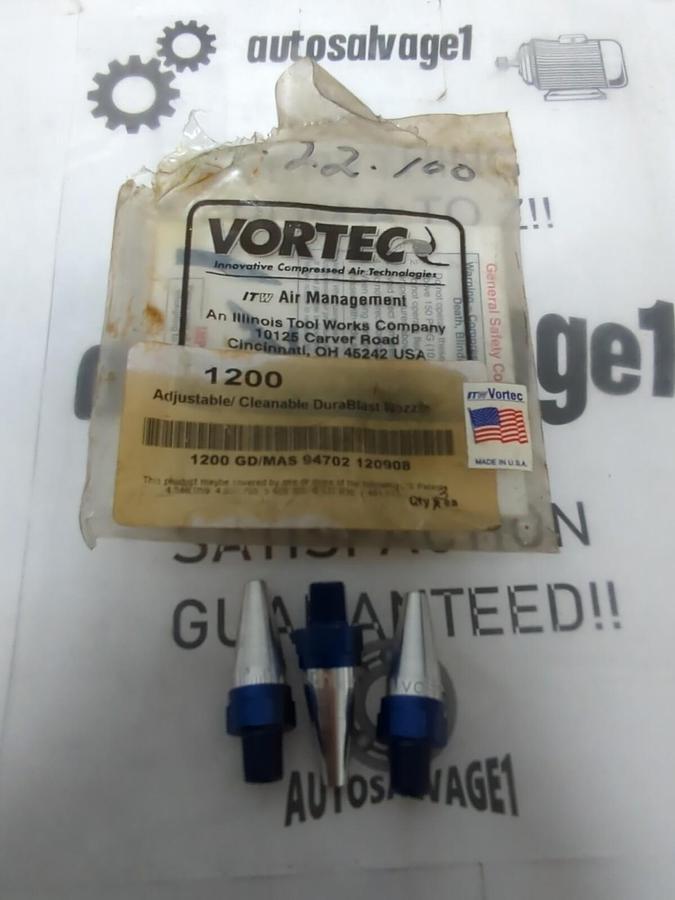 VORTEC DURABLAST,1200, ADJUSTABLE CLEANABLE AIR NOZLES  1/8 INCH NPT LOT OF 3