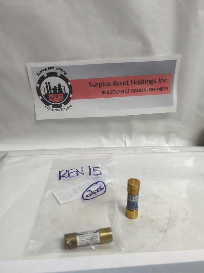 COOPER BUSSMANN,REN15,SUPER-LAG RENEWABLE 15 AMP FUSE LOT OF 2 PRE-OWNED