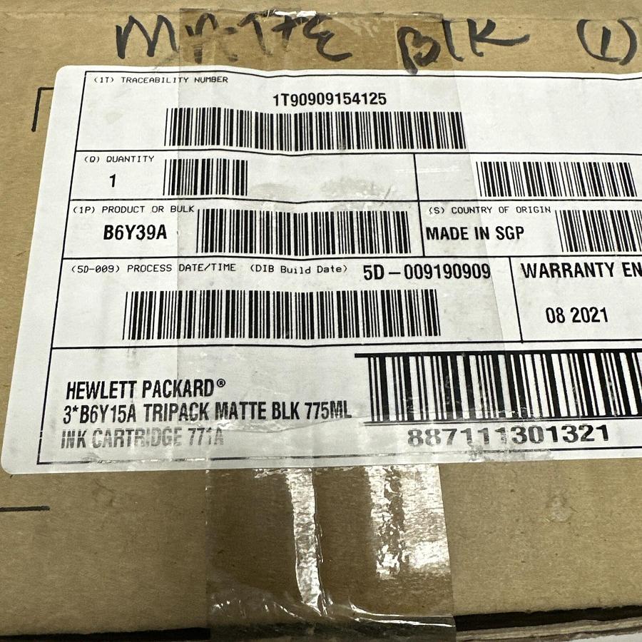 HP,B6Y15A,771A Matte Black Ink Cartridge Box of 1 EXP 08/21