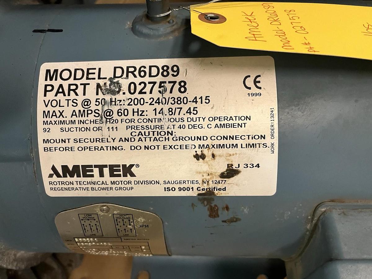 Used AMETEK,DR6D89,REGENERATIVE BLOWER 5HP 3PH