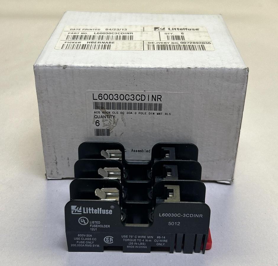 LITTELFUSE,L60030C-3CDINR,FUSE BLOCK 30A 600V 3P LOT OF 6 NEW
