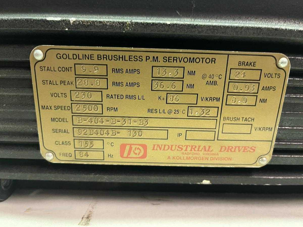 Used KOLLMORGEN,B-404-B-31-B3,GOLDLINE BRUSHLESS PM SERVO MOTOR
