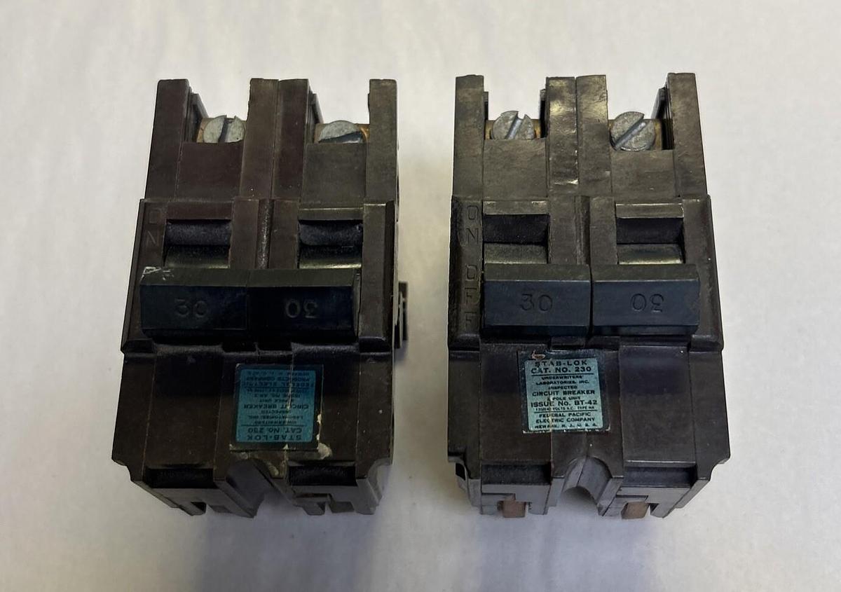 Used FEDERAL PACIFIC,NA230,CIRCUIT BREAKER 30A 120/240V 2P LOT OF 2