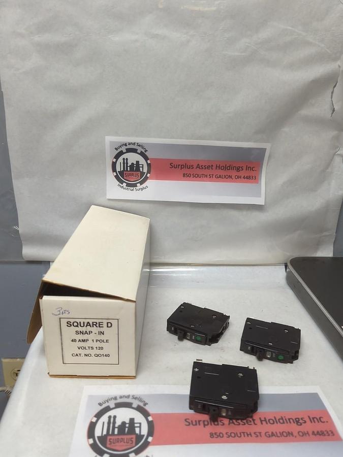 Used SQUARE D,QO140,CIRCUIT BREAKER 40 AMP 1-POLE LOT OF 3 PRE-OWNED