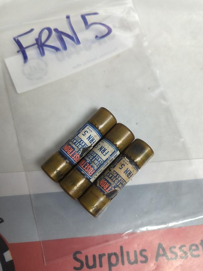Used COOPER BUSSMANN,FRN-5,FUSETRON 5 AMP FUSE LOT OF 3 PRE-OWNED