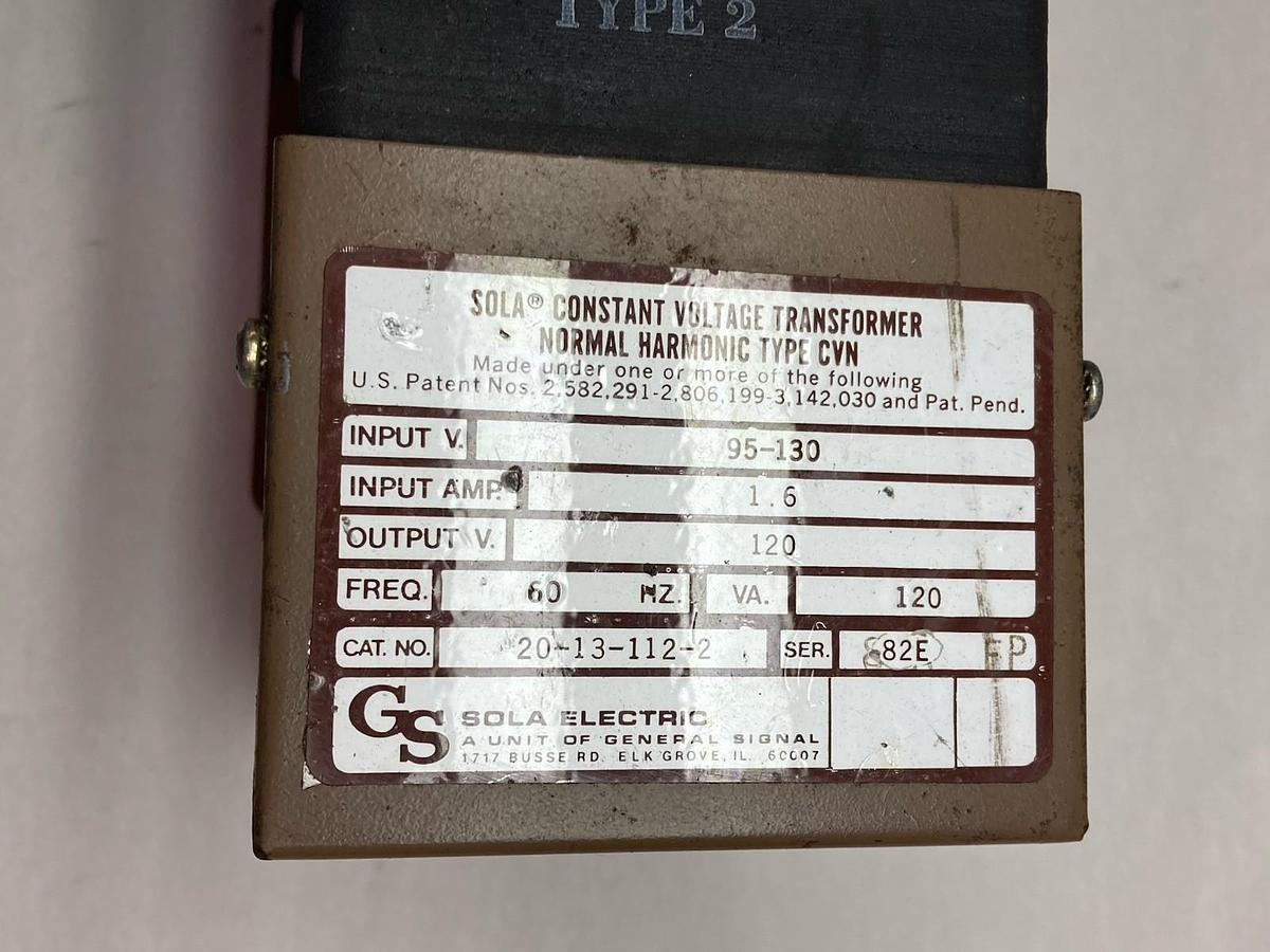 Used Sola,20-13-112-2,Constant Voltage Transformer 120V 1.6A 60Hz