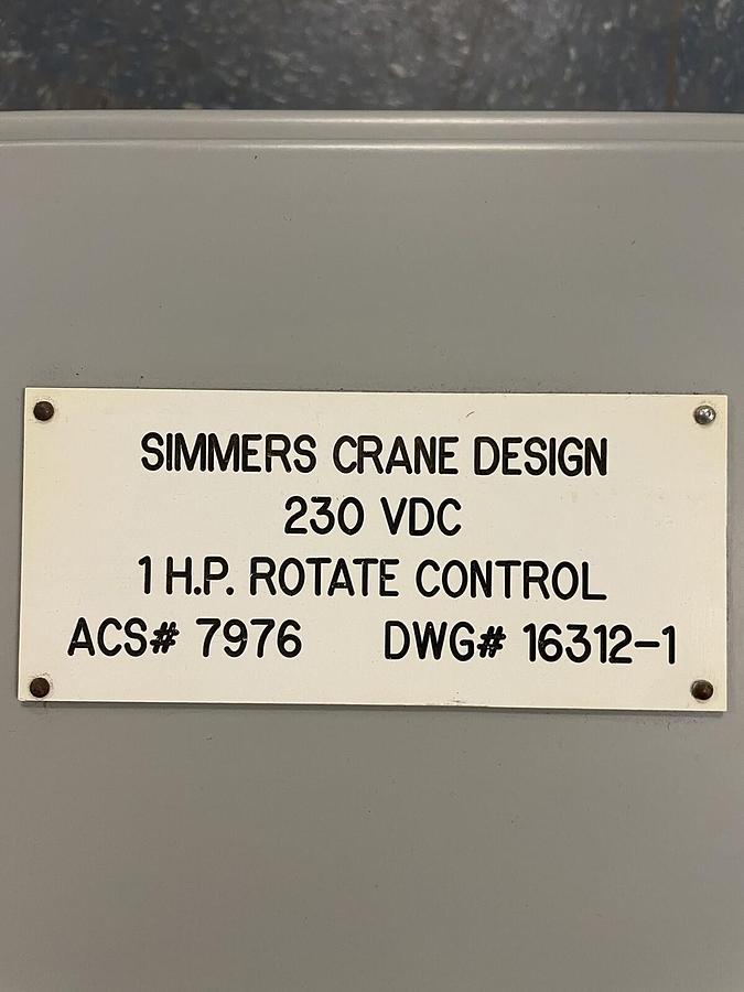SIMMERS CRANE DESIGN,7976 DWG #16312,1 1HP ROTATE CONTROL 230VDC