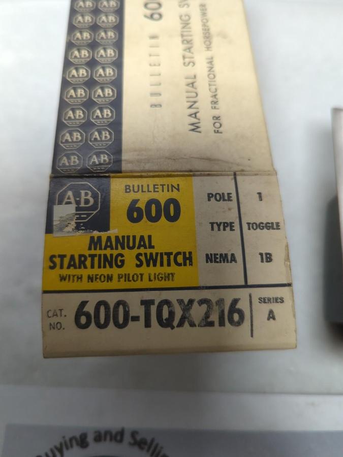 ALLEN-BRADLEY,600-TQX216,MANUAL STARTING SWITCH 1-POLE WITH NEON PILOT LIGHT NOS