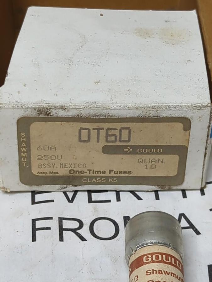 GOULD SHAWMUT,OT60,ONE TIME 60 AMP FUSES LOT OF 11