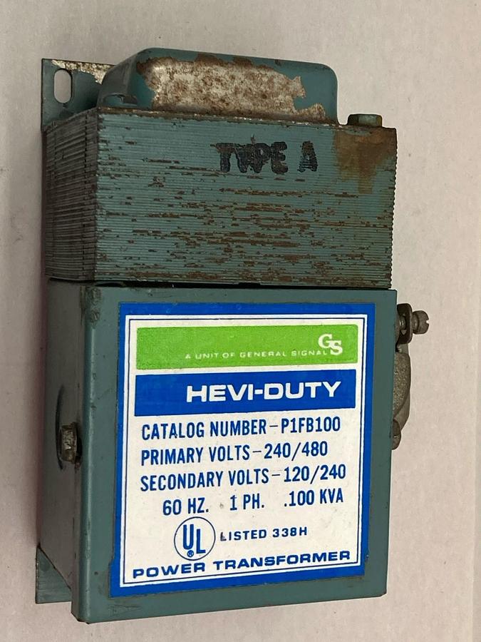 Used Hevi-Duty,P1FB100,1-Phase General Purpose Transformer 240/480V 60Hz 0.100kVa