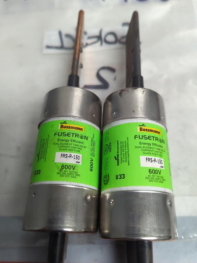 Used COOPER BUSSMANN,FRS-R-150,FUSETRON 150 AMP FUSE LOT OF 2 PRE-OWNED