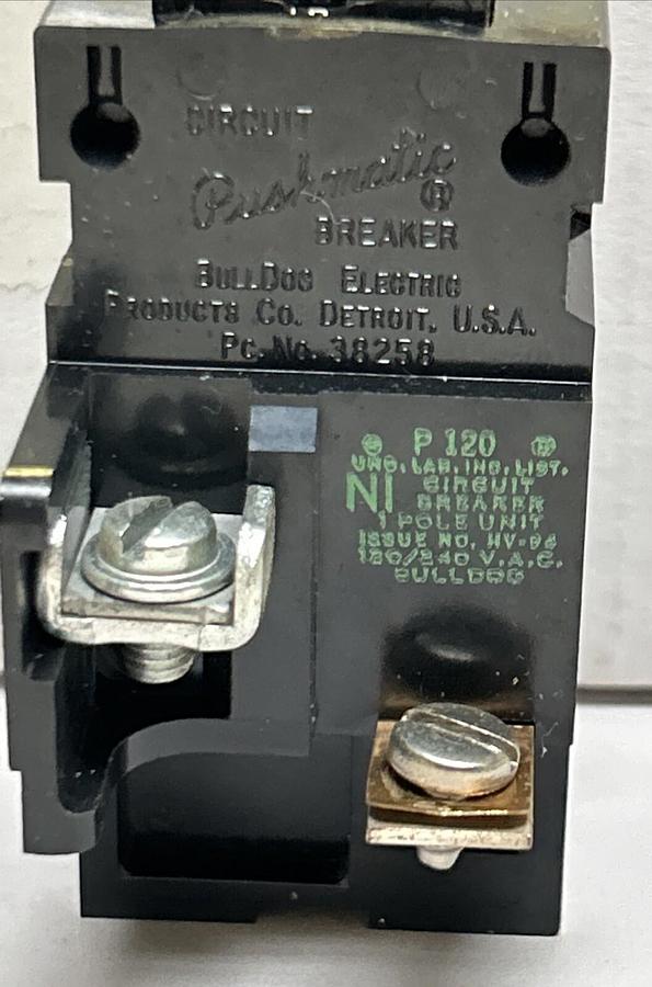 Used BULL DOG ELECTRIC,P120,PUSHMATIC BREAKER 20A 120/240V 1P LOT OF 12