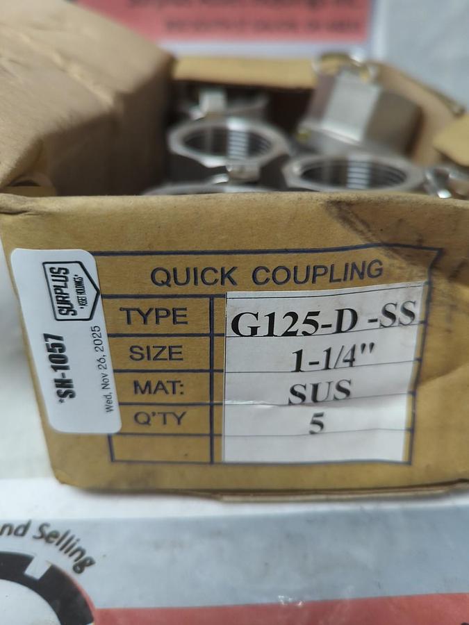 DIXON,G125-D-SS,STAINLESS STEEL CAM&GROOVE COUPLER 1-1/4 INCH LOT OF 5 NOS