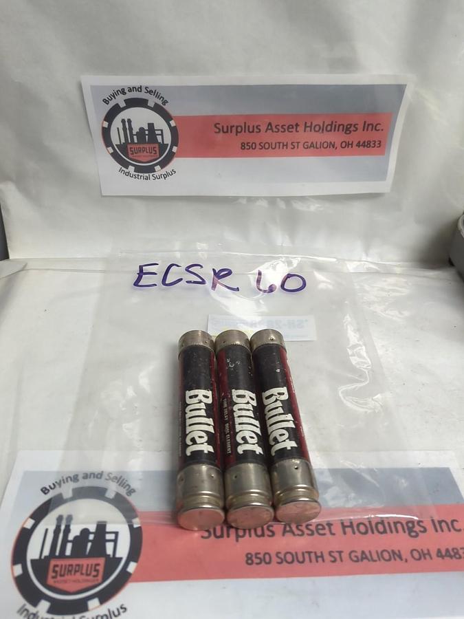 Used EDISON,ECSR-60,BULLET TIME-DELAY 60 AMP FUSE LOT OF 3 PRE-OWNED