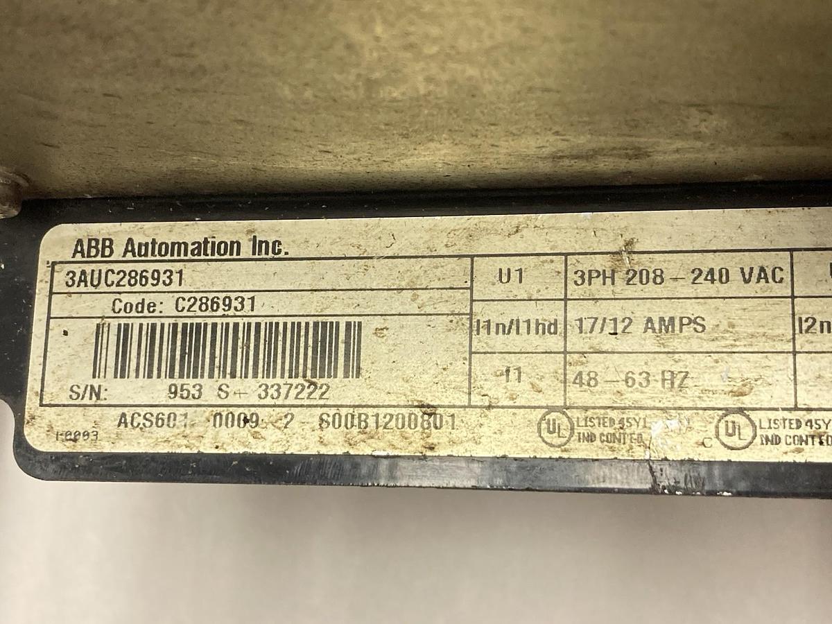 Used ABB Automation Inc,3AUC286931,Drive 3-Phase 208/240Vac 17/12A 48-63Hz