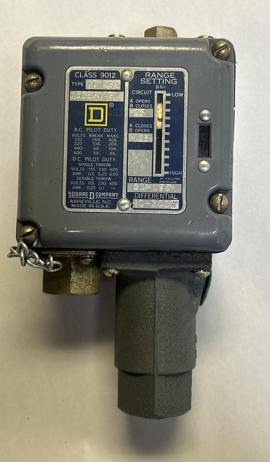 Used SQUARE D,9012ADW2S2,PRESSURE CONTROL SWITCH