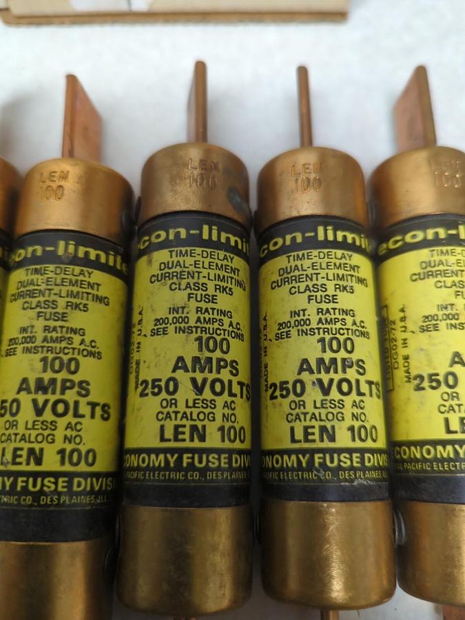 ECONOMY FEDERAL PACIFIC,LEN-100,TIME-DELAY 100 AMP FUSE LOT OF 10 NOS