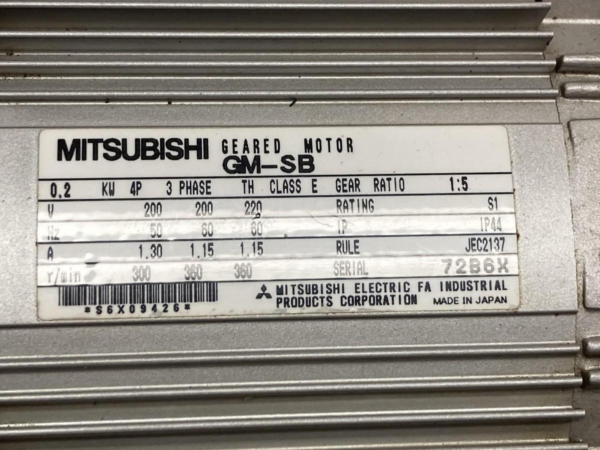 Used Mitsubishi,GM-SB,3-Phase Geared Motor Class E 0.2KW 4P Ratio 1:5